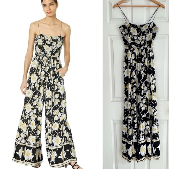 Free People Jumpsuit Little Of Your Love Floral Wide Leg Spaghetti Strap Smocked - Picture 1 of 16